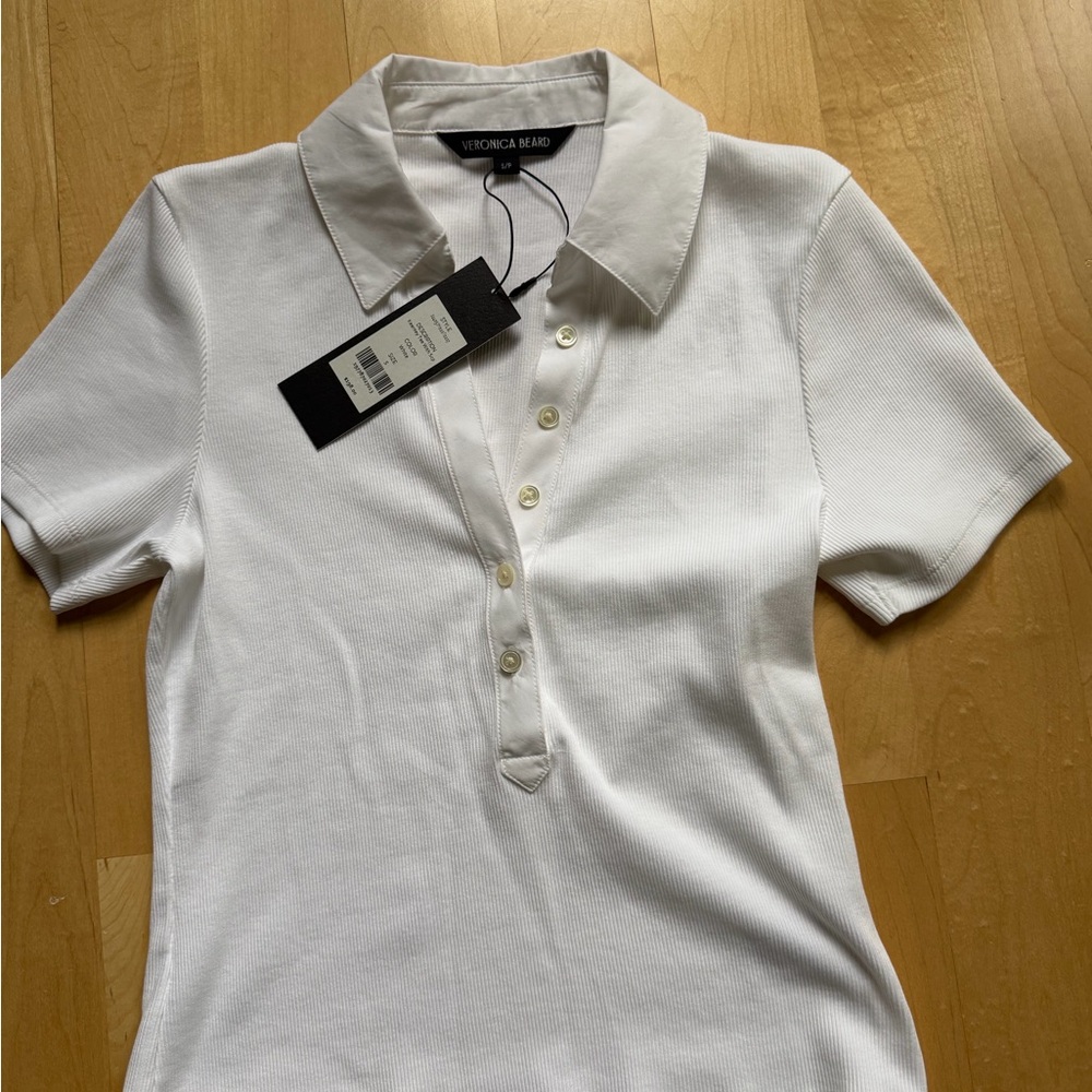 NWT Veronica Beard Kearney Button-Down T-Shirt in White - Picture 5 of 6